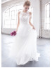 Ivory Lace Tulle Jewel Neckline Unique Modern Wedding Dress 